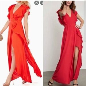Elegant Red long w/ long slit Dress BCBG 0
